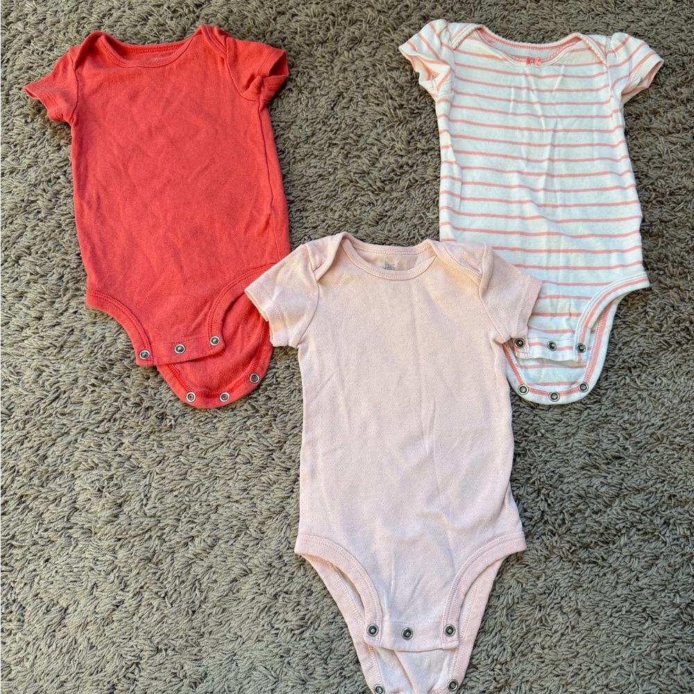 Carter's Coral, Light Pink, and Striped Bodysuits
